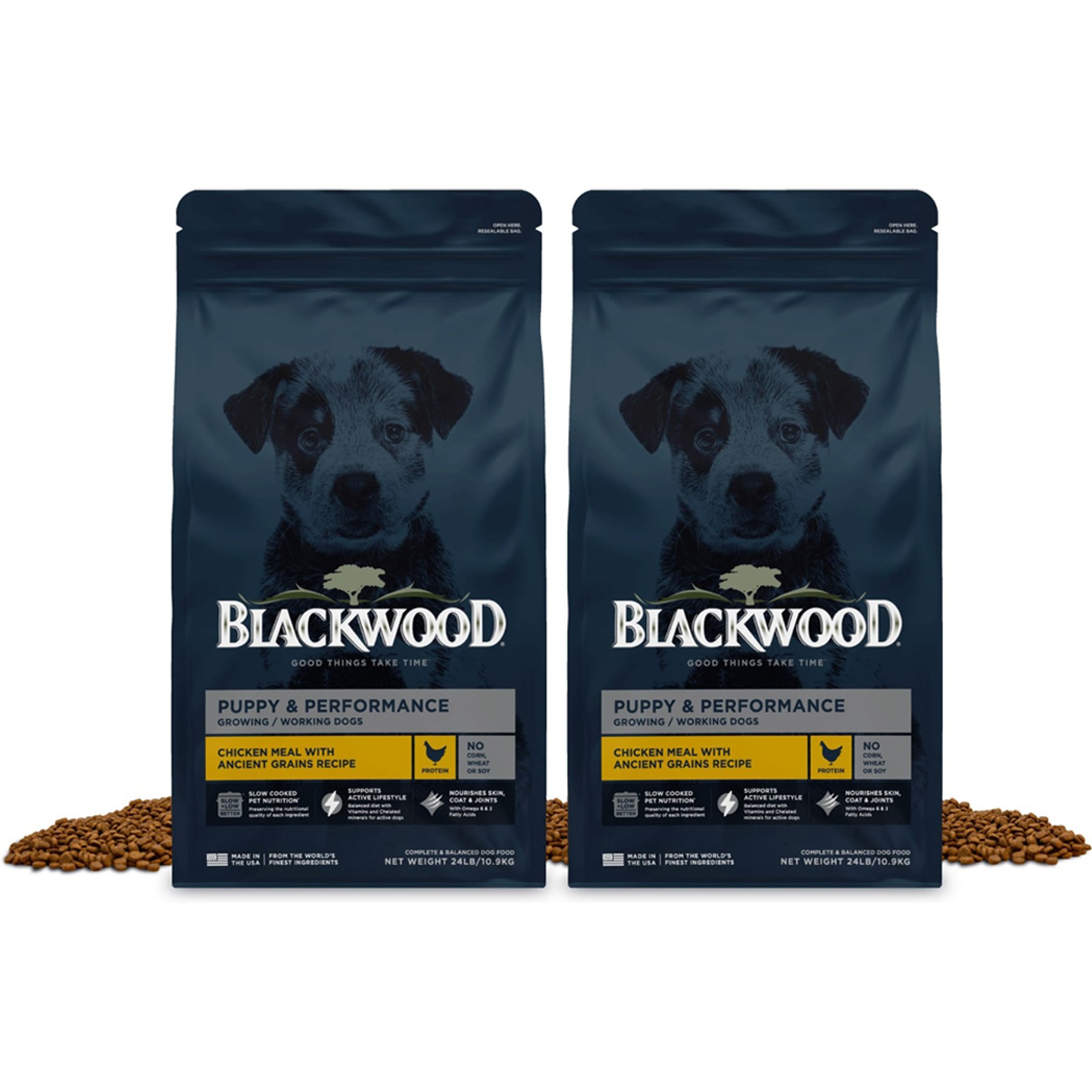 Blackwood Puppy & Performance for Growing & Working Dogs Chicken Meal with Ancient Grain Recipe All Life Stages Dry Dog Food, 48-lb bundle
