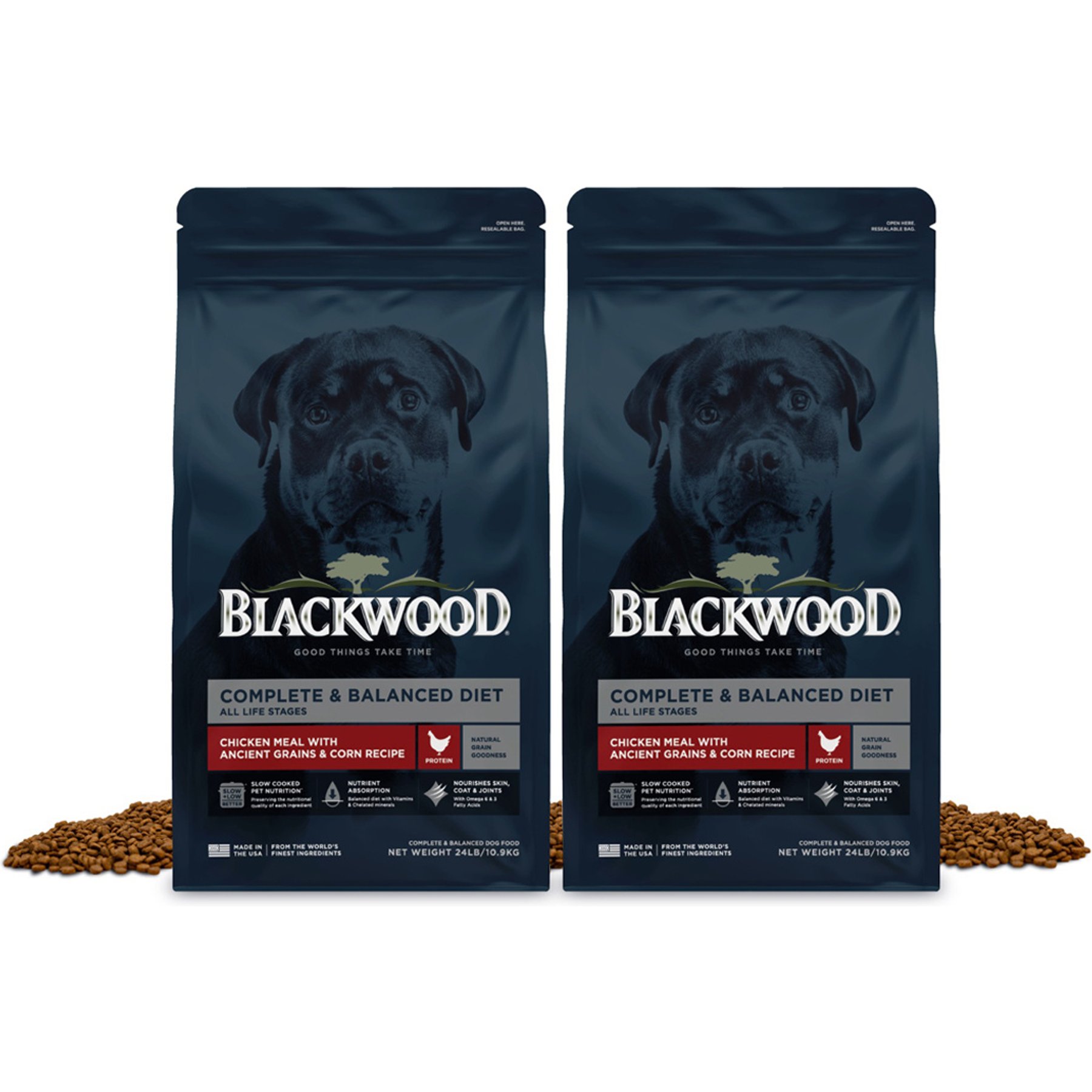 Blackwood Complete & Balanced Diet Chicken Meal with Ancient Grains & Corn Slow Cooked Dry Dog Food, 48-lb bundle