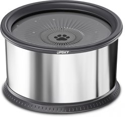 UPSKY Non-Skid Stainless Steel Slow Feeder Dog Water Bowl, Grey, 4.5-L