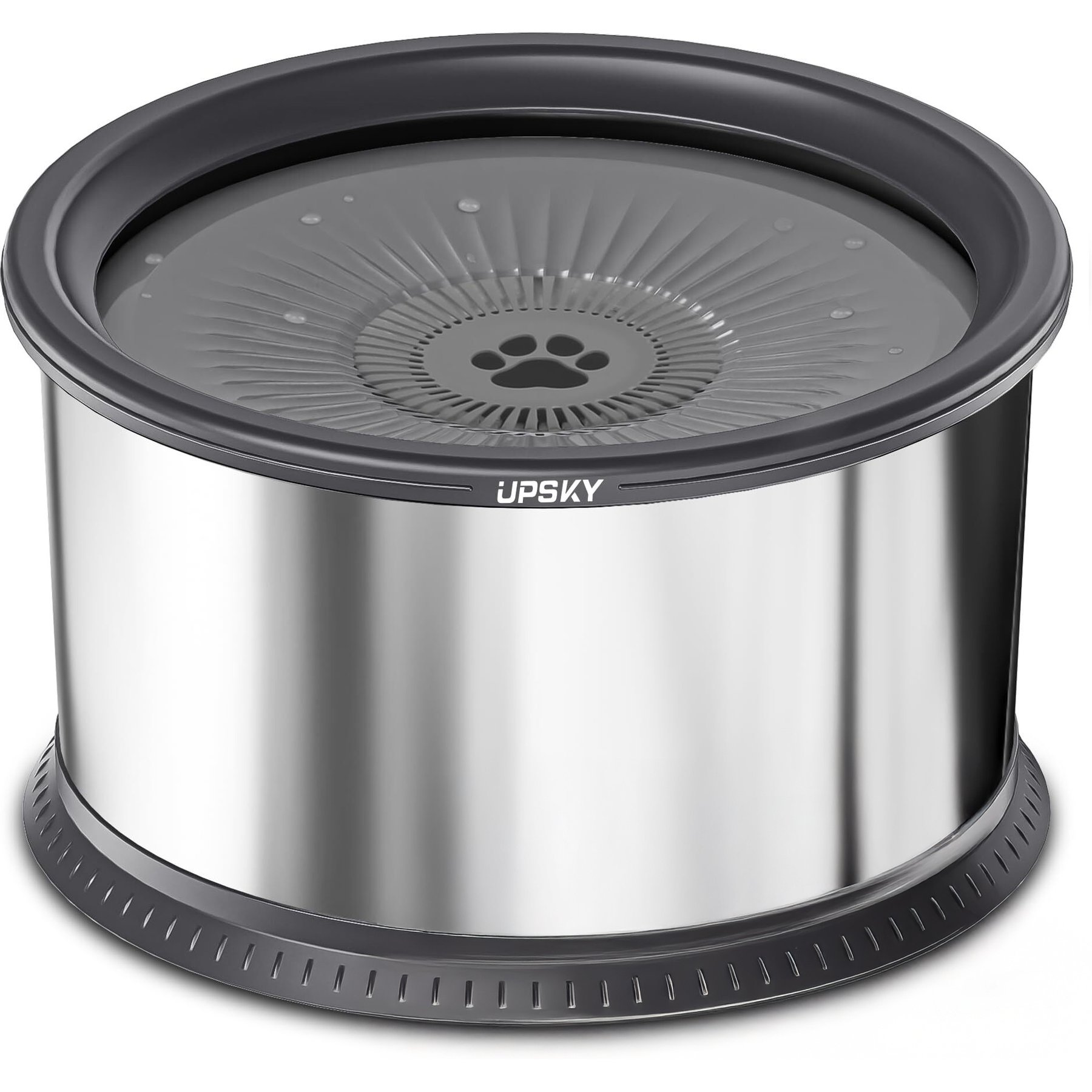 UPSKY Non-Skid Stainless Steel Slow Feeder Dog Water Bowl, Grey, 4.5-L