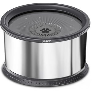 UPSKY Non-Skid Stainless Steel Slow Feeder Dog Water Bowl, Grey, 4.5-L