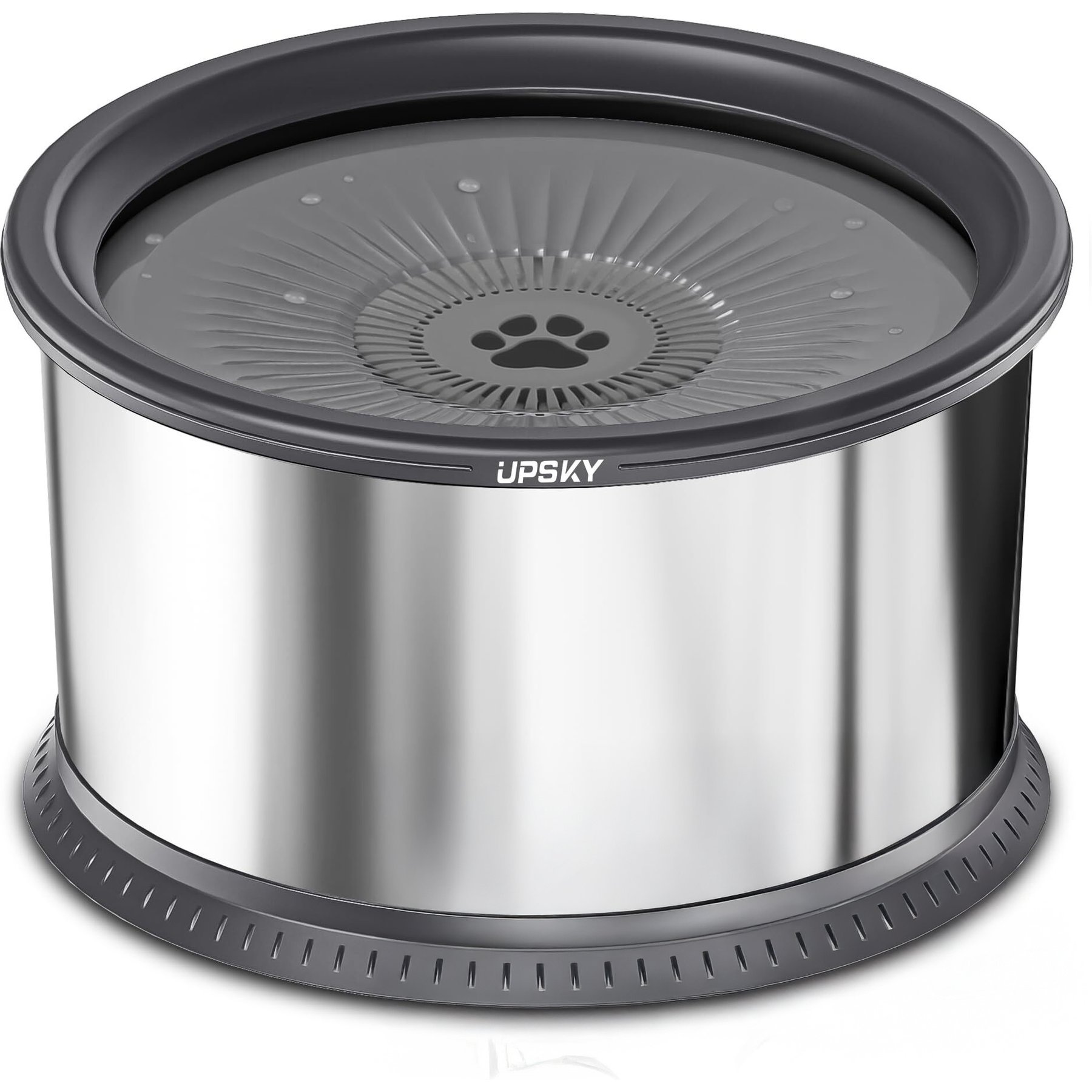 UPSKY Non-Skid Stainless Steel Slow Feeder Dog Water Bowl, Grey, 3.5-L