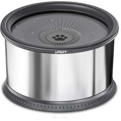 UPSKY UPSKY Non-Skid Stainless Steel Slow Feeder Dog Water Bowl, Grey, 3.5-L