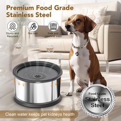 UPSKY Non-Skid Stainless Steel Slow Feeder Dog Water Bowl, Grey, 2.5-L slide 2 of 7