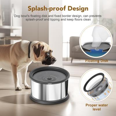 Show full view: UPSKY Non-Skid Stainless Steel Slow Feeder Dog Water Bowl, Grey, 2.5-L slide 4 of 8