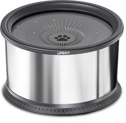 UPSKY Non-Skid Stainless Steel Slow Feeder Dog Water Bowl, Grey, 2.5-L