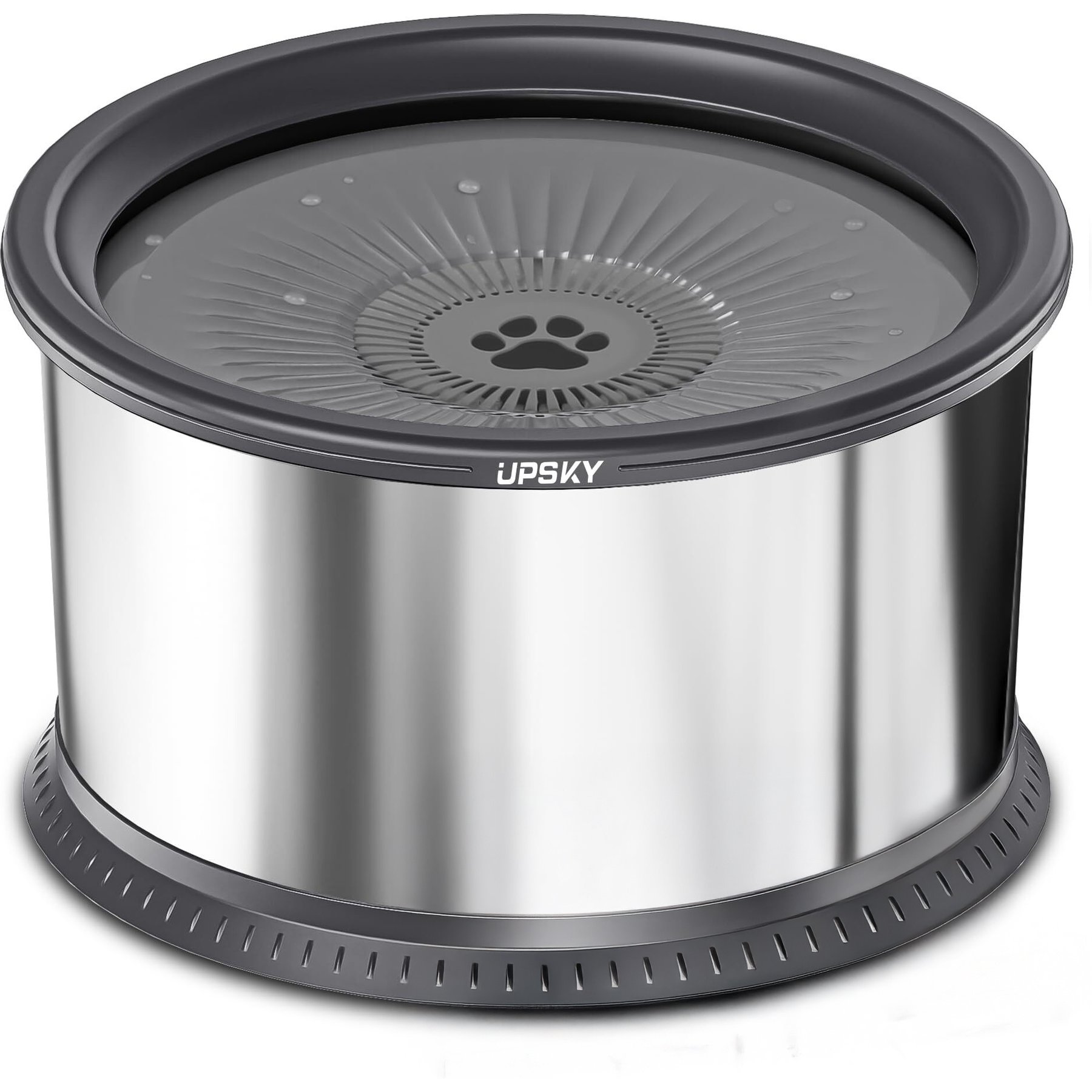 UPSKY Non-Skid Stainless Steel Slow Feeder Dog Water Bowl, Grey, 2.5-L
