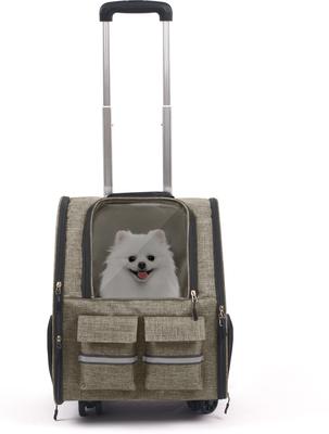 Show full view: Heeyoo Rolling Carrier Backpack with Wheels for Small Dogs & Cats, Brown slide 3 of 10