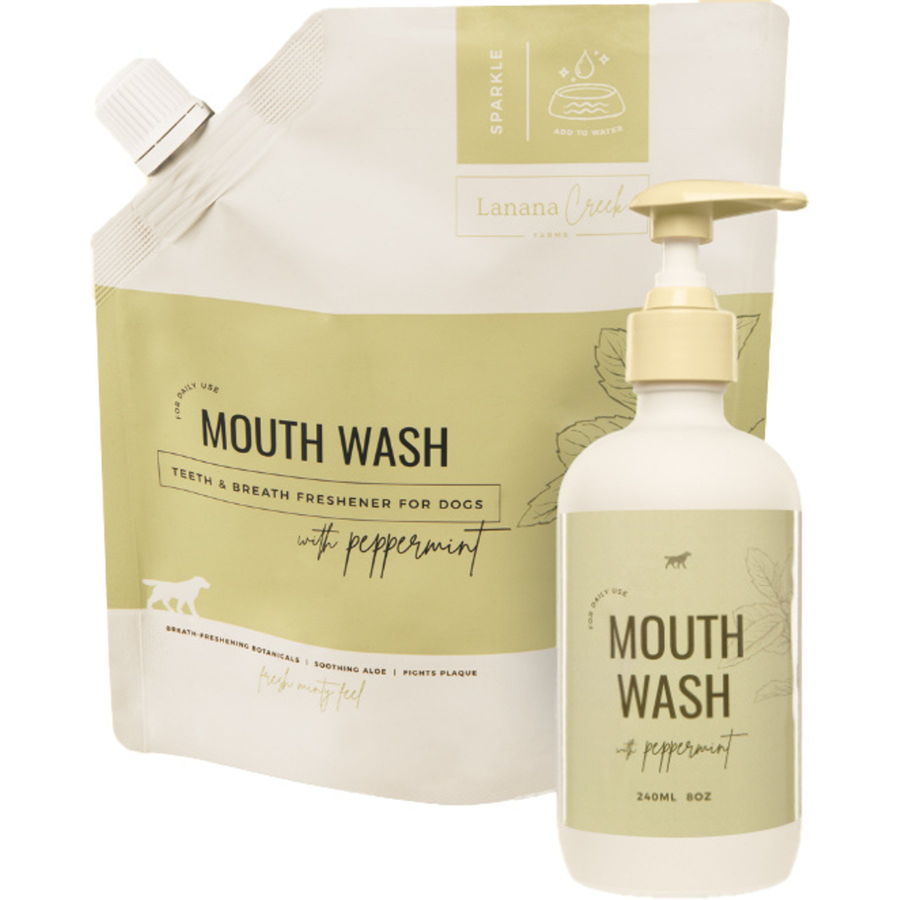 Lanana Creek Farms Mouth Wash & Refill Dental Water Additive for Dogs, 7.7-fl oz & 500-mL bottles