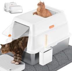 Lobeve Stainless Steel Cat Litter Box with Lid, Litter Scoop & Litter Mat, X-Large, White