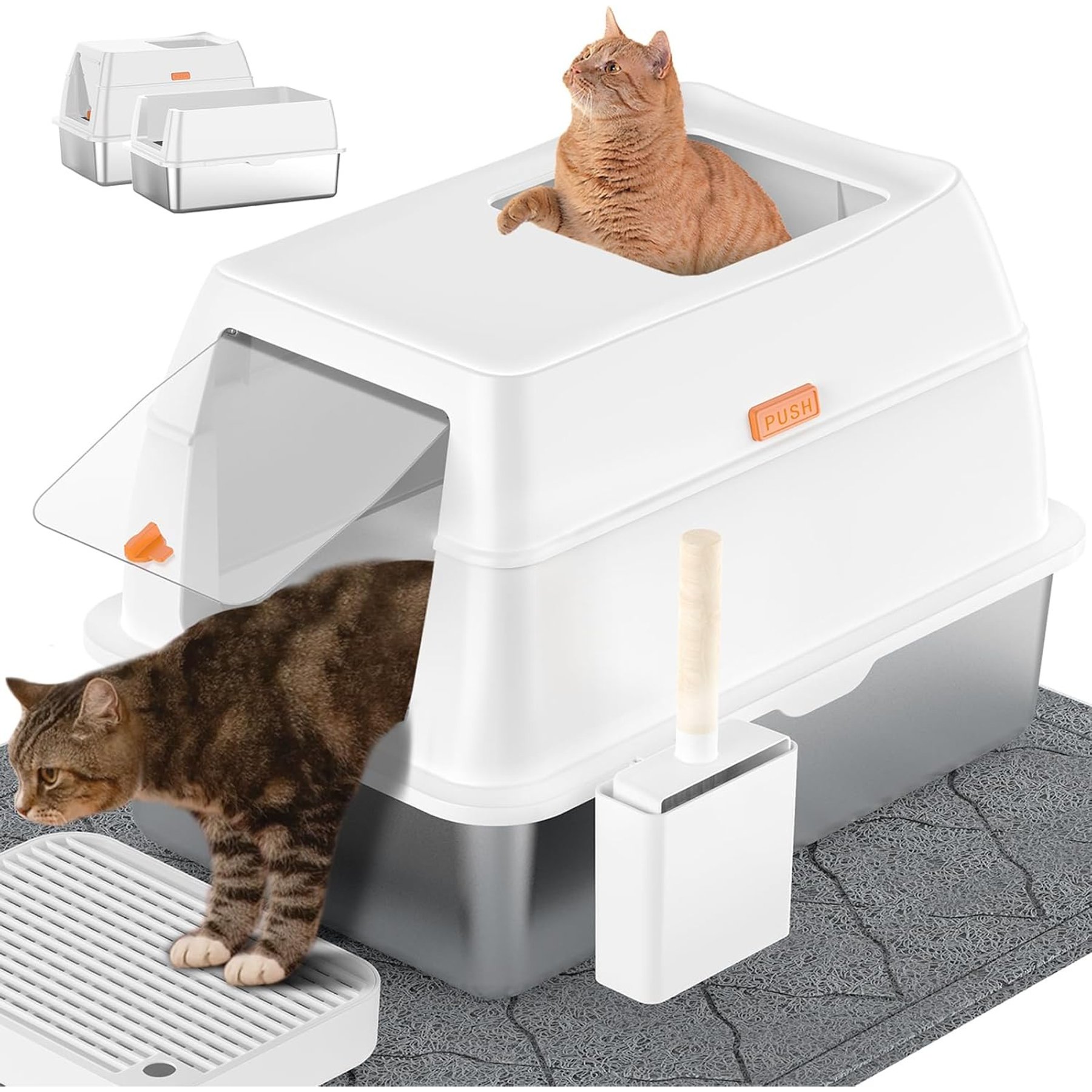 Lobeve Stainless Steel Cat Litter Box with Lid, Litter Scoop & Litter Mat, X-Large, White