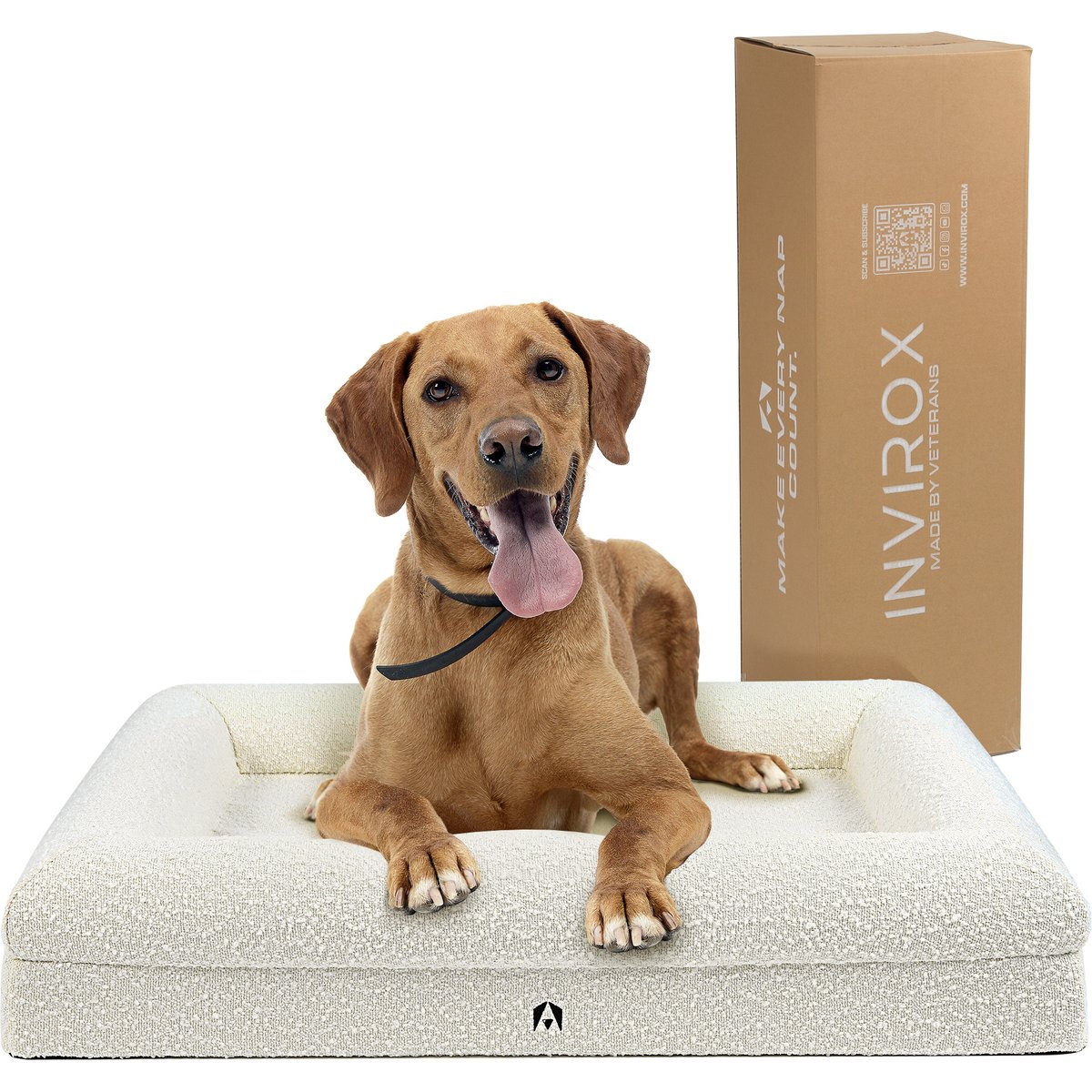 INVIROX Orthopedic Waterproof Memory Foam Couch Dog Bed with Bolster, Jumbo, Majestic White