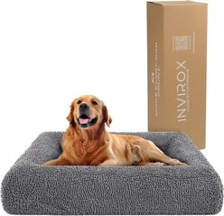 INVIROX Orthopedic Waterproof Memory Foam Couch Dog Bed with Bolster, Jumbo, Fluffy Grey