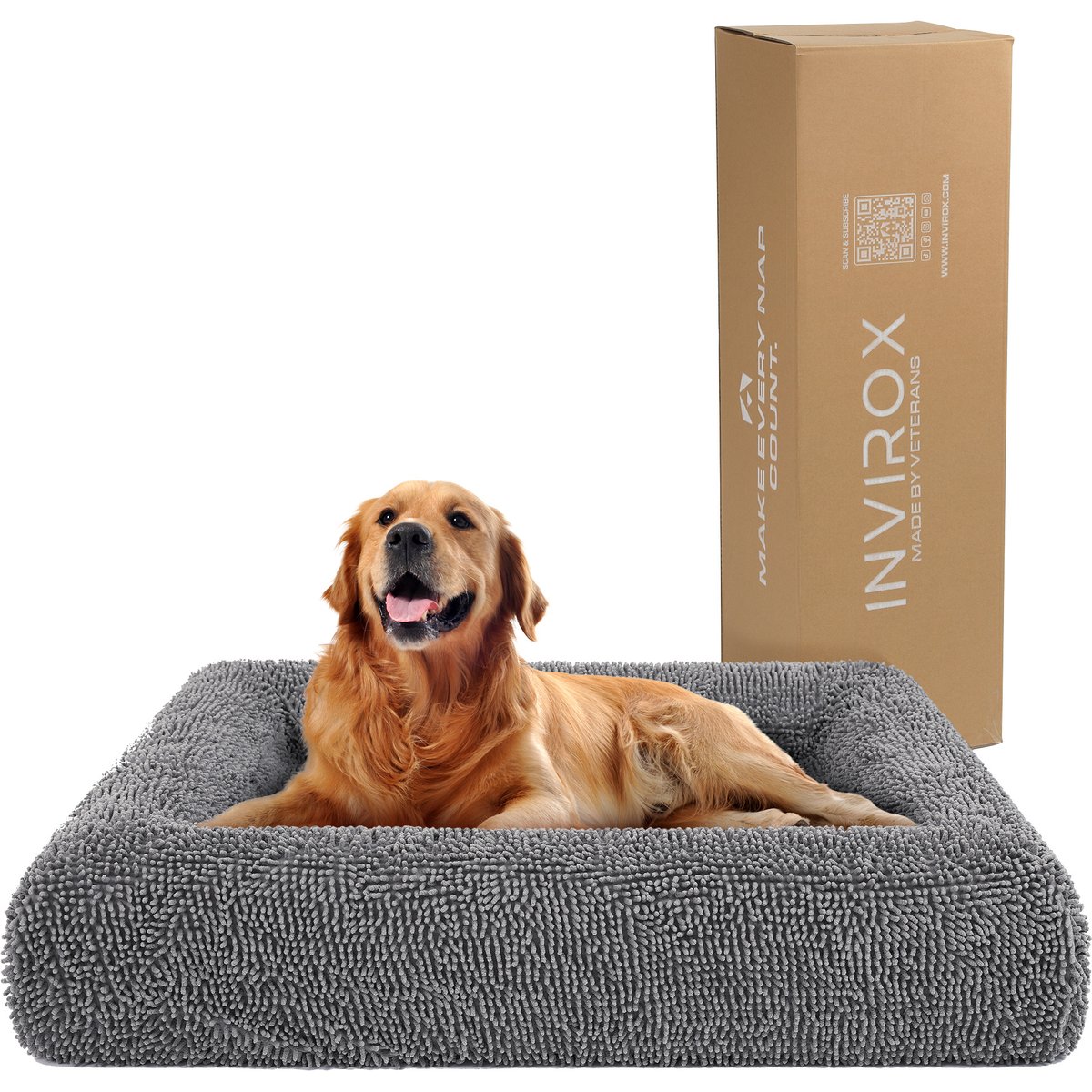 INVIROX Orthopedic Waterproof Memory Foam Couch Dog Bed with Bolster, Jumbo, Fluffy Grey