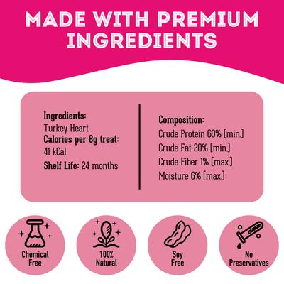 Show full view: The Granville Island Pet Treatery Turkey Heart Grain-Free Dehydrated Dog & Cat Treats, 2.82-oz bag slide 7 of 8