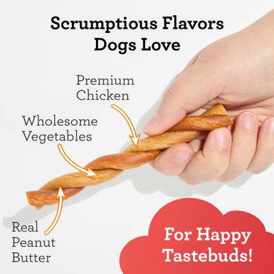 Show full view: DreamBone CollaYUMS Twists Plus Collagen Chicken & Peanut Butter Flavor Rawhide Free Dog Chews, 10 count slide 5 of 12