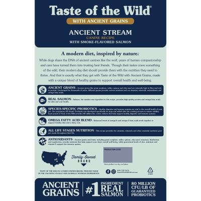 Show full view: Taste of the Wild Ancient Stream Smoke-Flavored Salmon with Ancient Grains Dry Dog Food, 14-lb bag slide 3 of 10