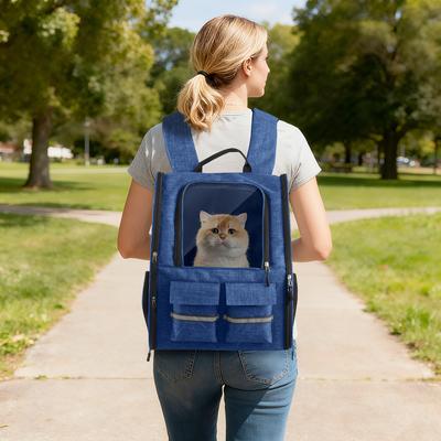 Show full view: Heeyoo Rolling Carrier Backpack with Wheels for Small Dogs & Cats, Blue slide 3 of 10