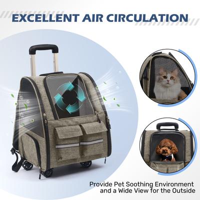 Show full view: Heeyoo Rolling Carrier Backpack with Wheels for Small Dogs & Cats, Brown slide 6 of 10