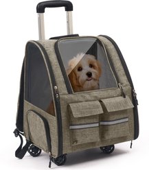 Heeyoo Rolling Carrier Backpack with Wheels for Small Dogs & Cats, Brown
