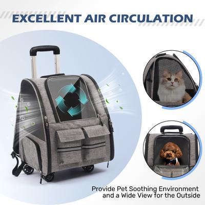 Show full view: Heeyoo Rolling Carrier Backpack with Wheels for Small Dogs & Cats, Grey slide 4 of 9