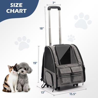 Show full view: Heeyoo Rolling Carrier Backpack with Wheels for Small Dogs & Cats, Grey slide 3 of 9