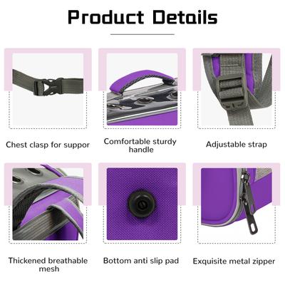 Show full view: Niubya Breathable Carrier Backpack for Small Dogs, Puppies & Kitties, Purple slide 10 of 11