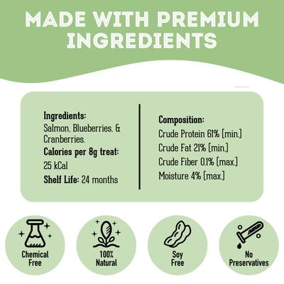 Show full view: The Granville Island Pet Treatery Salmon, Blueberry, & Cranberry Grain-Free Dehydrated Dog & Cat Treats, 2.82-oz bag slide 7 of 9