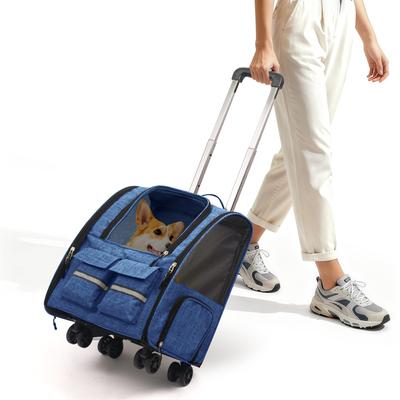 Show full view: Heeyoo Rolling Carrier Backpack with Wheels for Small Dogs & Cats, Blue slide 4 of 10