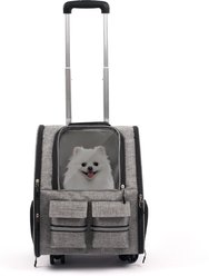 Heeyoo Rolling Carrier Backpack with Wheels for Small Dogs & Cats, Grey
