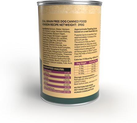 Show full view: ZEAL New Zealand High Protein Grain-Free Venison Recipe Pate Canned Wet Dog Food, 13.8-oz can, case of 12 slide 3 of 3