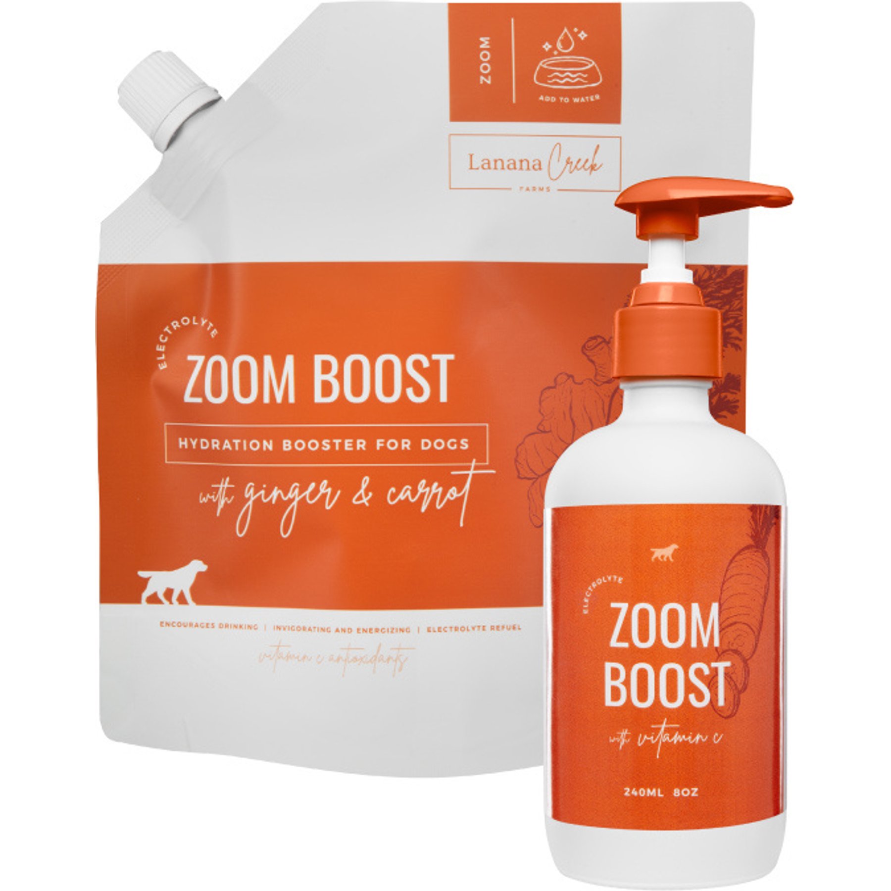 Lanana Creek Farms Zoom Boost Electrolyte Liquid Supplement & Refill for Dogs, 7.7-fl oz & 500-mL bottles