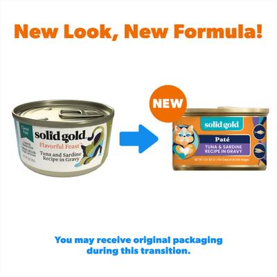Show full view: Solid Gold Flavorful Feast Real Tuna & Sardine Grain-Free Gravy Pate Wet Cat Food, 3-oz can, case of 3 slide 3 of 12