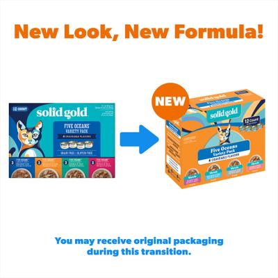 Show full view: Solid Gold Five Oceans Variety Pack Grain-Free Shreds in Gravy Wet Cat Food, 3-oz can, case of 12 slide 3 of 10