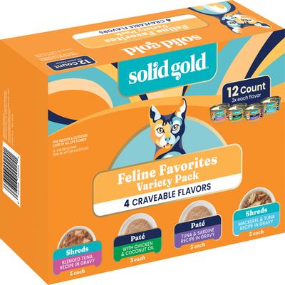 Show full view: Solid Gold Feline Favorites Variety Pack Grain-Free Wet Cat Food, 3-oz can, case of 12 slide 4 of 10