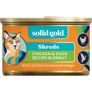 Solid Gold Nature's Harmony Chicken & Duck Grain-Free Shreds in Gravy Wet Cat Food, 2.8-oz can, 12 count