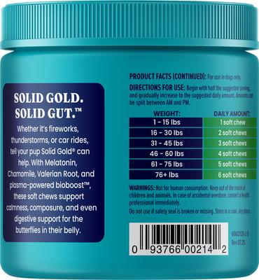 Show full view: Solid Gold Keep Calm & Wag On Calming Aid Chew Supplement for Dogs, 120 count slide 5 of 11