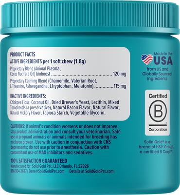 Show full view: Solid Gold Keep Calm & Wag On Calming Aid Chew Supplement for Dogs, 120 count slide 4 of 11