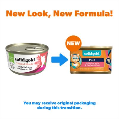 Show full view: Solid Gold Tropical Blendz with Salmon & Coconut Oil Pate Grain-Free Canned Cat Food, 3-oz, case of 12 slide 3 of 11