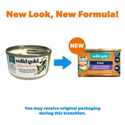 Show full view: Solid Gold Flavorful Feast Real Tuna & Sardine Grain-Free Gravy Pate Wet Cat Food, 3-oz, case of 12 slide 3 of 12