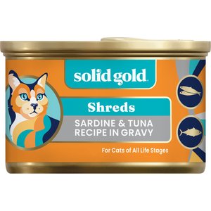 Solid Gold Five Oceans Sardines & Tuna Grain-Free Shreds in Gravy Wet Cat Food, 6-oz, case of 8