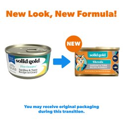 Solid Gold Five Oceans Sardines & Tuna Grain-Free Shreds in Gravy Wet Cat Food, 6-oz, case of 8 slide 2 of 8