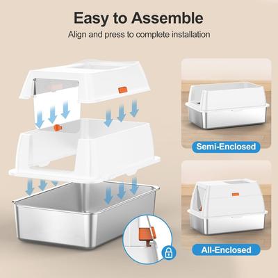 Show full view: Lobeve Stainless Steel Cat Litter Box with Lid, Litter Scoop & Litter Mat, X-Large, White slide 7 of 10