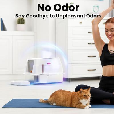 Show full view: Lobeve Stainless Steel Cat Litter Box with Lid, Litter Scoop & Litter Mat, X-Large, White slide 8 of 10