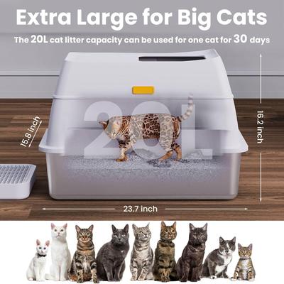 Show full view: Lobeve Stainless Steel Cat Litter Box with Lid, Litter Scoop & Litter Mat, X-Large, White slide 4 of 10
