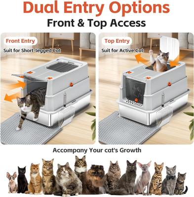 Show full view: Lobeve Stainless Steel Enclosed Cat Litter Box with lid, Metal Litter Scoop & Litter Mat, X-Large slide 3 of 8