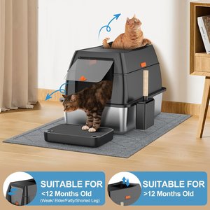 Lobeve Stainless Steel Cat Litter Box with Lid, Litter Scoop & Litter Mat, X-Large, Black