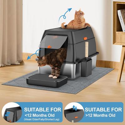 Show full view: Lobeve Stainless Steel Cat Litter Box with Lid, Litter Scoop & Litter Mat, X-Large, Black slide 5 of 11