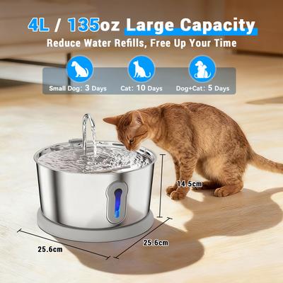 Show full view: PetNF Wireless Charging 304 Stainless Steel Automatic Dog & Cat Water Dispenser, 135-oz slide 2 of 9