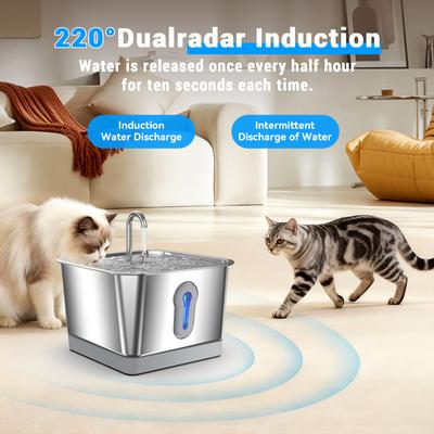 Show full view: PetNF Wireless Charging Square Design 304 Stainless Steel Automatic Dog & Cat Water Dispenser, 135-oz slide 9 of 9